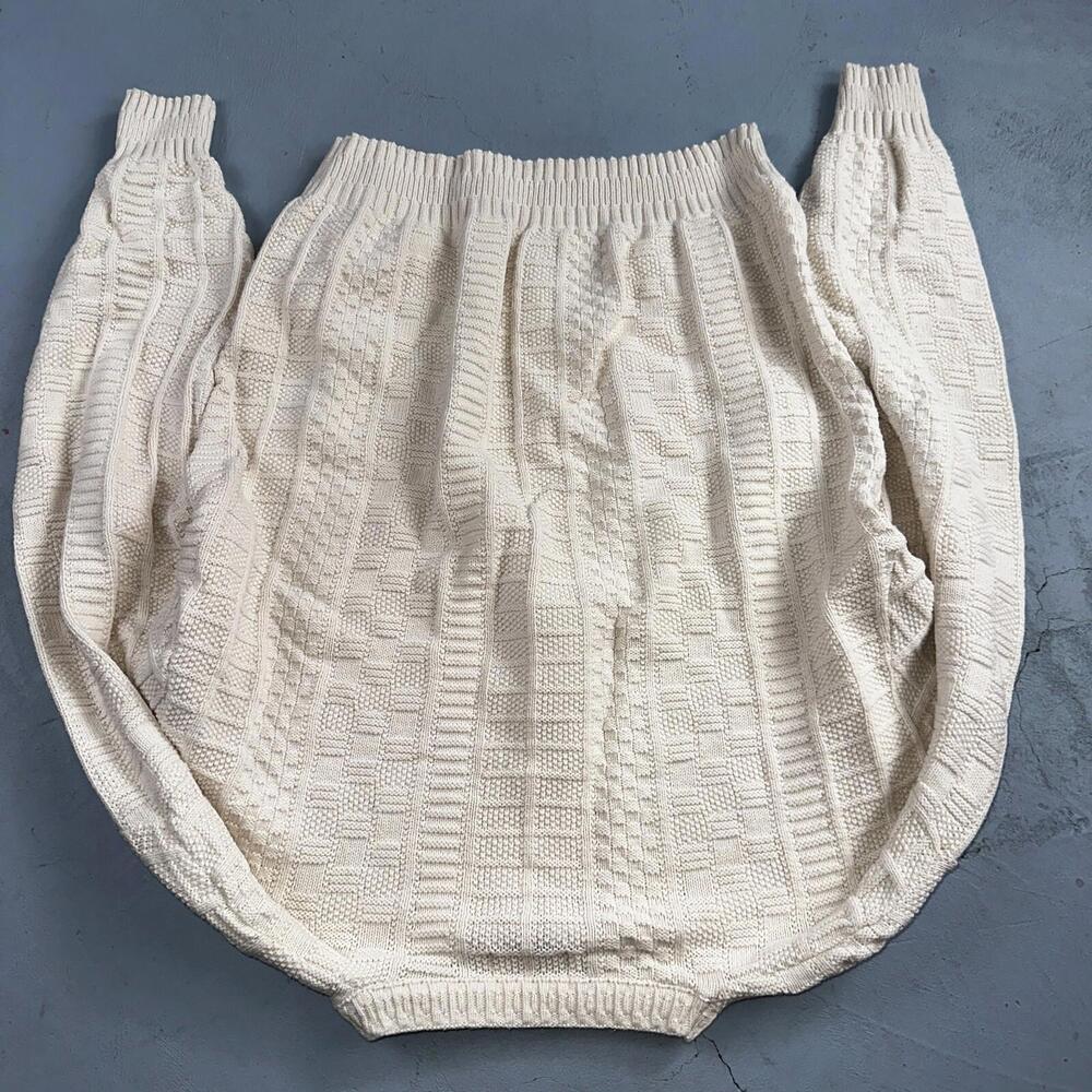 Towncraft VTG 80s 100% Cotton Made In USA Ivory Square Knit Sweater Sz L - Picture 8 of 9